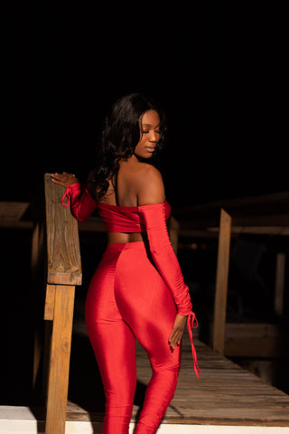 Diva Rutched Pants Set (RED)